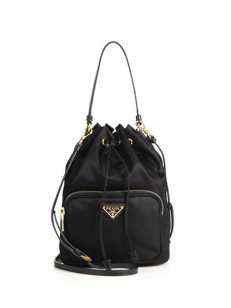 prada mini nylon & leather bucket bag